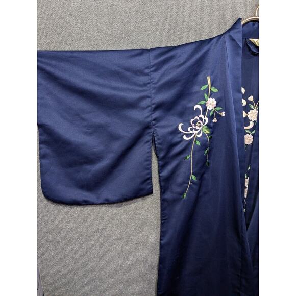 Smithsonian Institution Kimono Womens Small Embroidered Navy Robe Floral Belt - Picture 3 of 11